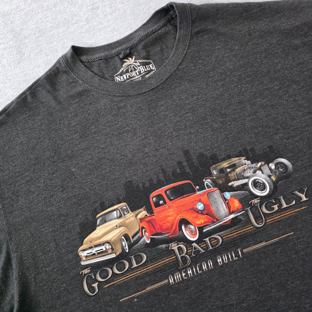 Newport Blue Mens XXL Tall Charcoal The Good Bad Ugly Hot Rod Graphic T-Shirt